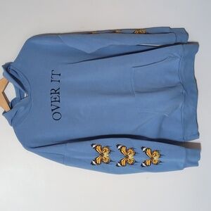 Rue 21 Boyfriend Hoodie Over It Blue Butterfly Sweatshirt